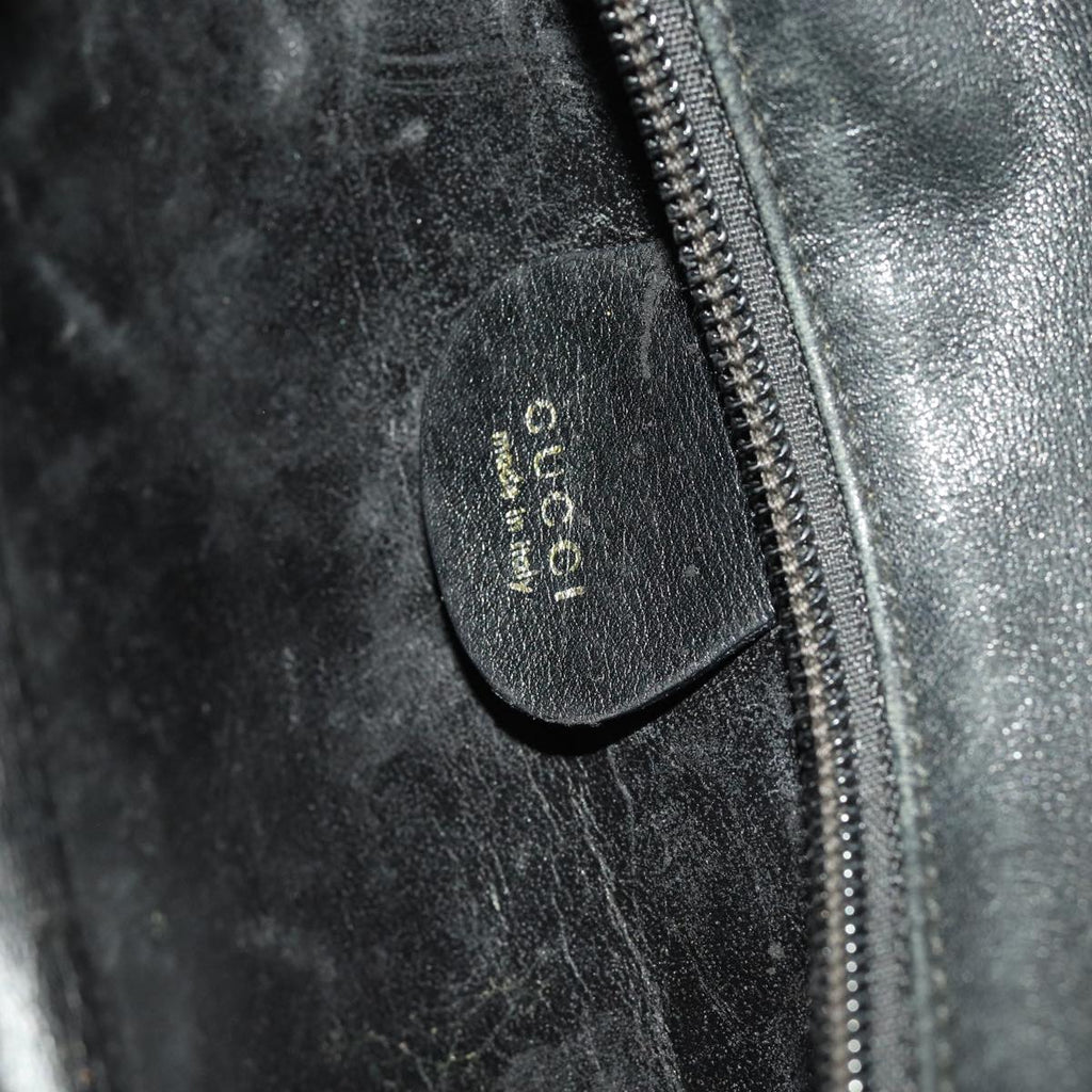 GUCCI Bamboo Hand Bag Leather Black Gold 000 3444 0580 bs16978