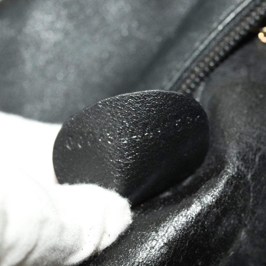 GUCCI Bamboo Hand Bag Leather Black Gold 000 3444 0580 bs16978