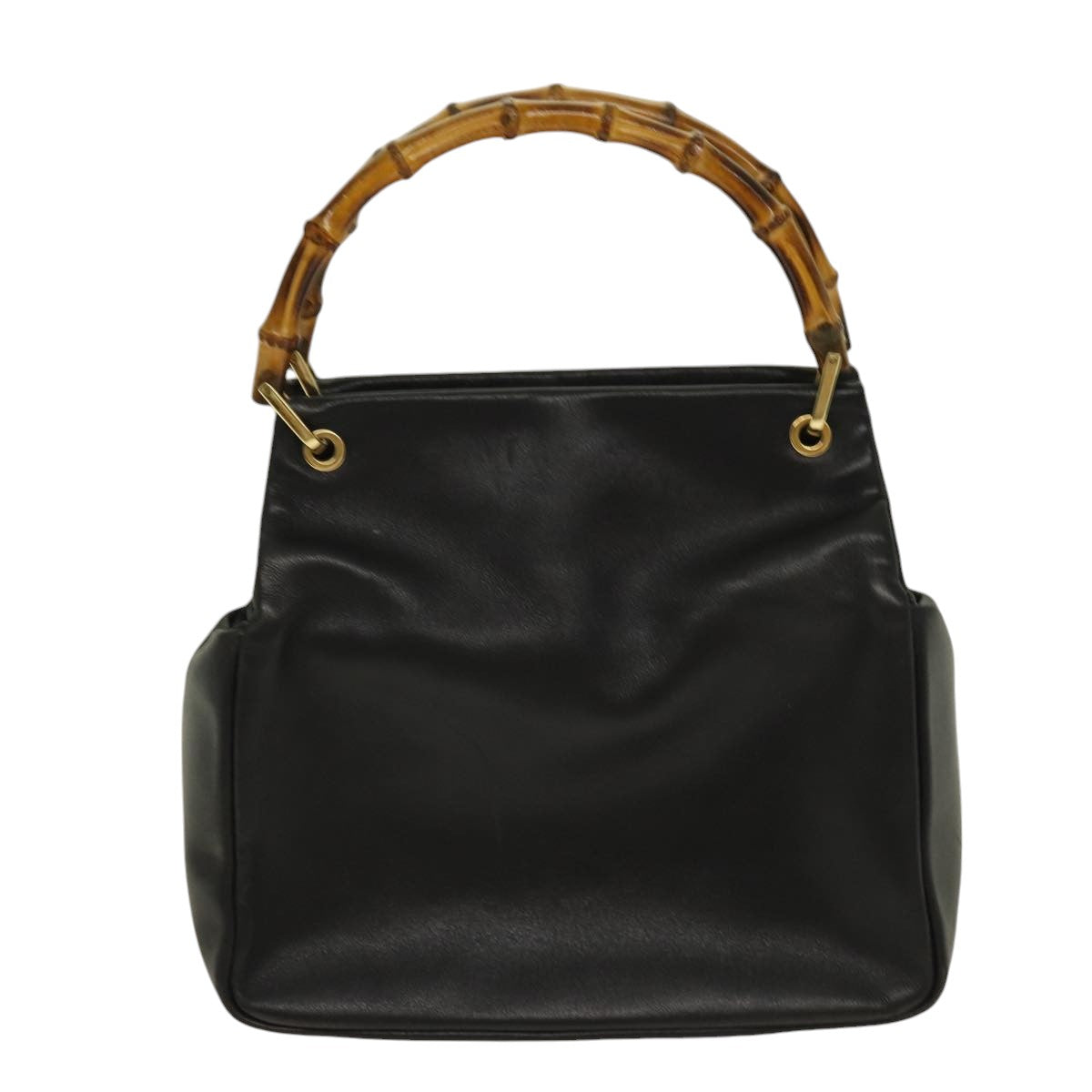 GUCCI Bamboo Hand Bag Leather Black Gold 000 3444 0580 bs16978