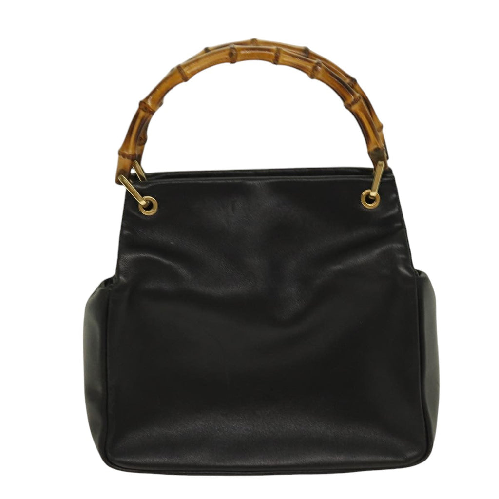 GUCCI Bamboo Hand Bag Leather Black Gold 000 3444 0580 bs16978
