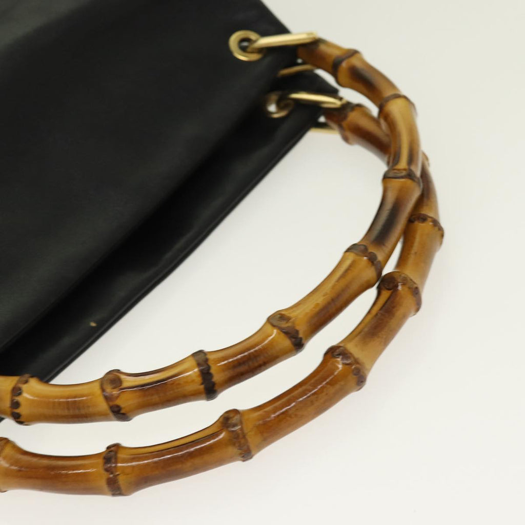 GUCCI Bamboo Hand Bag Leather Black Gold 000 3444 0580 bs16978