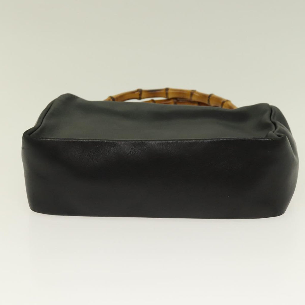 GUCCI Bamboo Hand Bag Leather Black Gold 000 3444 0580 bs16978