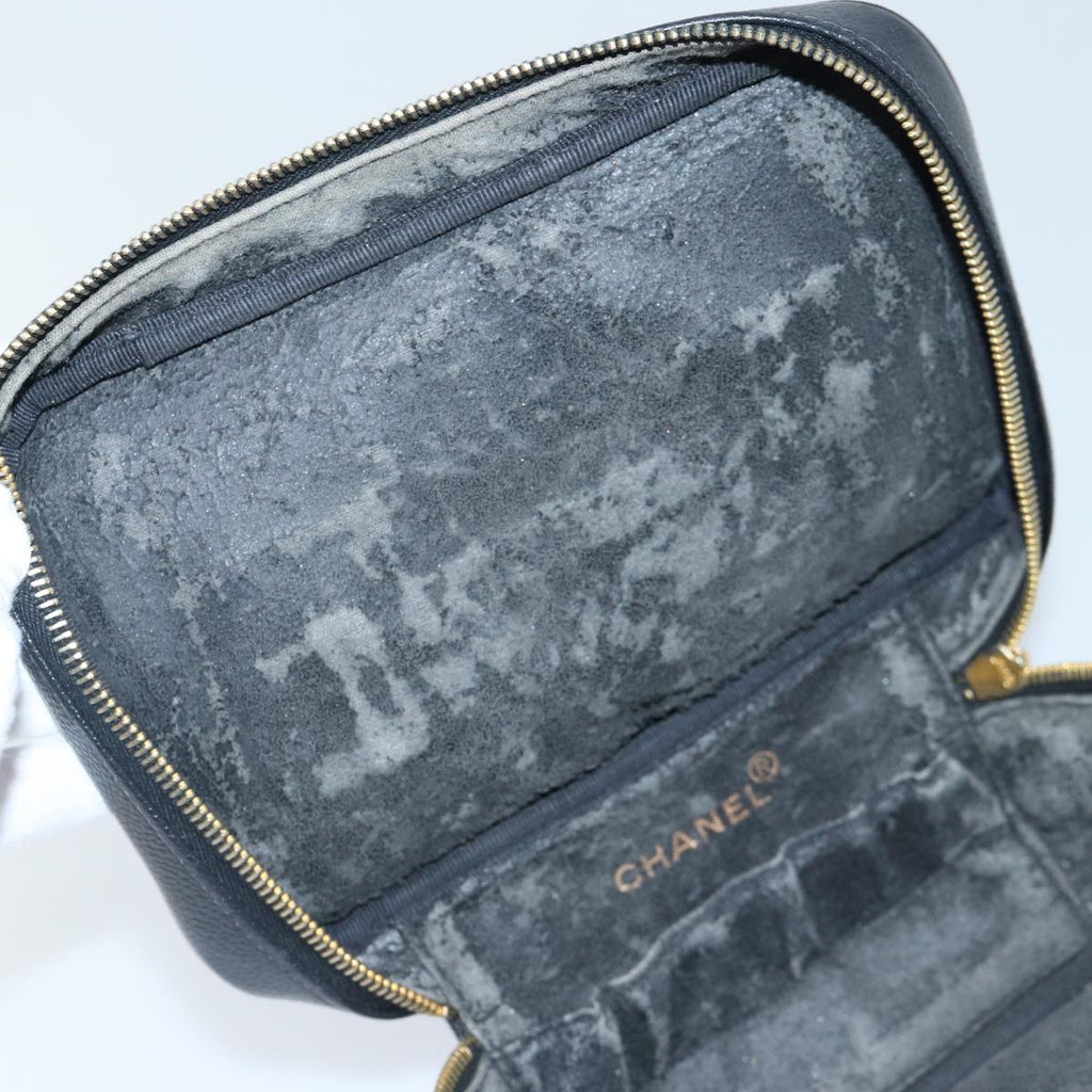 CHANEL COCO Mark Vanity Pouch Caviar Skin Black Gold CC bs16979
