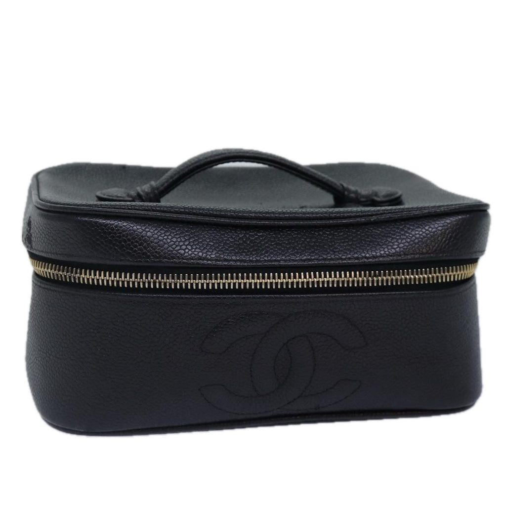 CHANEL COCO Mark Vanity Pouch Caviar Skin Black Gold CC bs16979