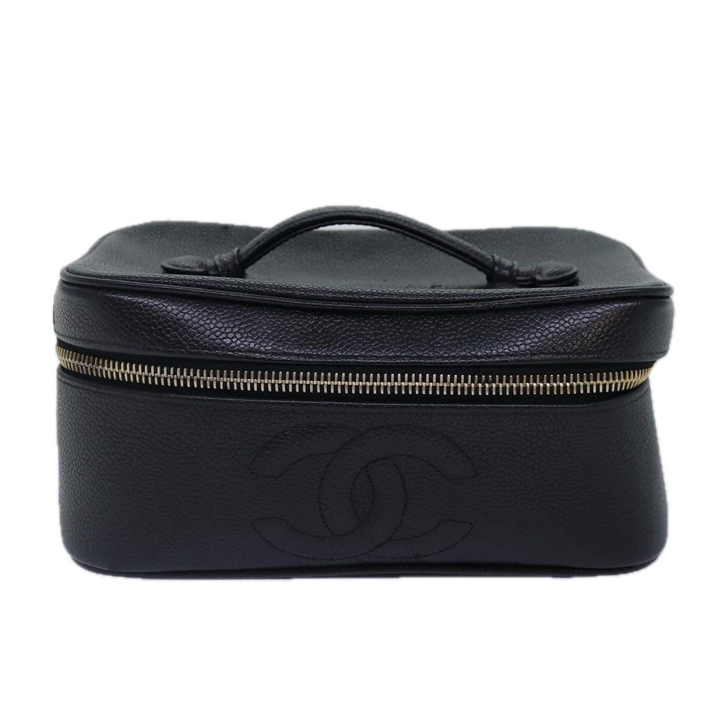 CHANEL COCO Mark Vanity Pouch Caviar Skin Black Gold CC bs16979