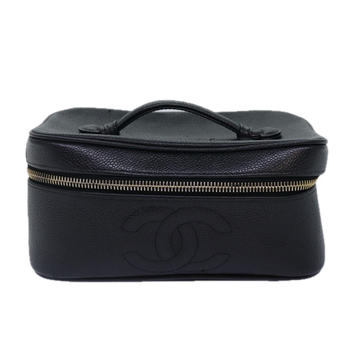 CHANEL COCO Mark Vanity Pouch Caviar Skin Black Gold CC bs16979