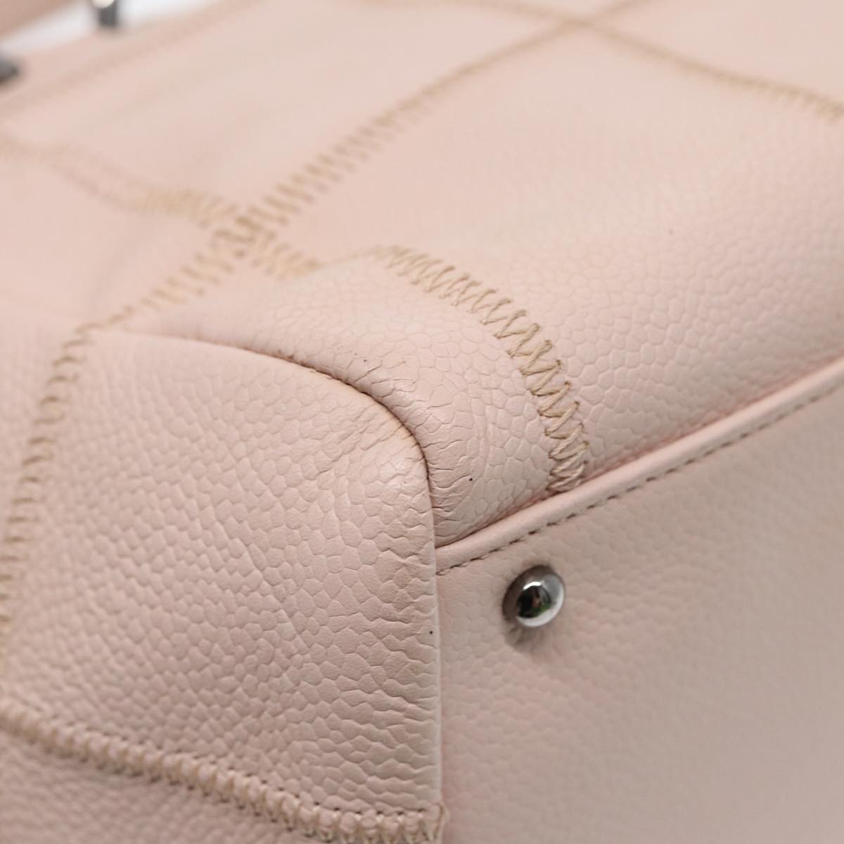 CHANEL Choco Bar Shoulder Bag Caviar Skin Pink Silver CC bs16980