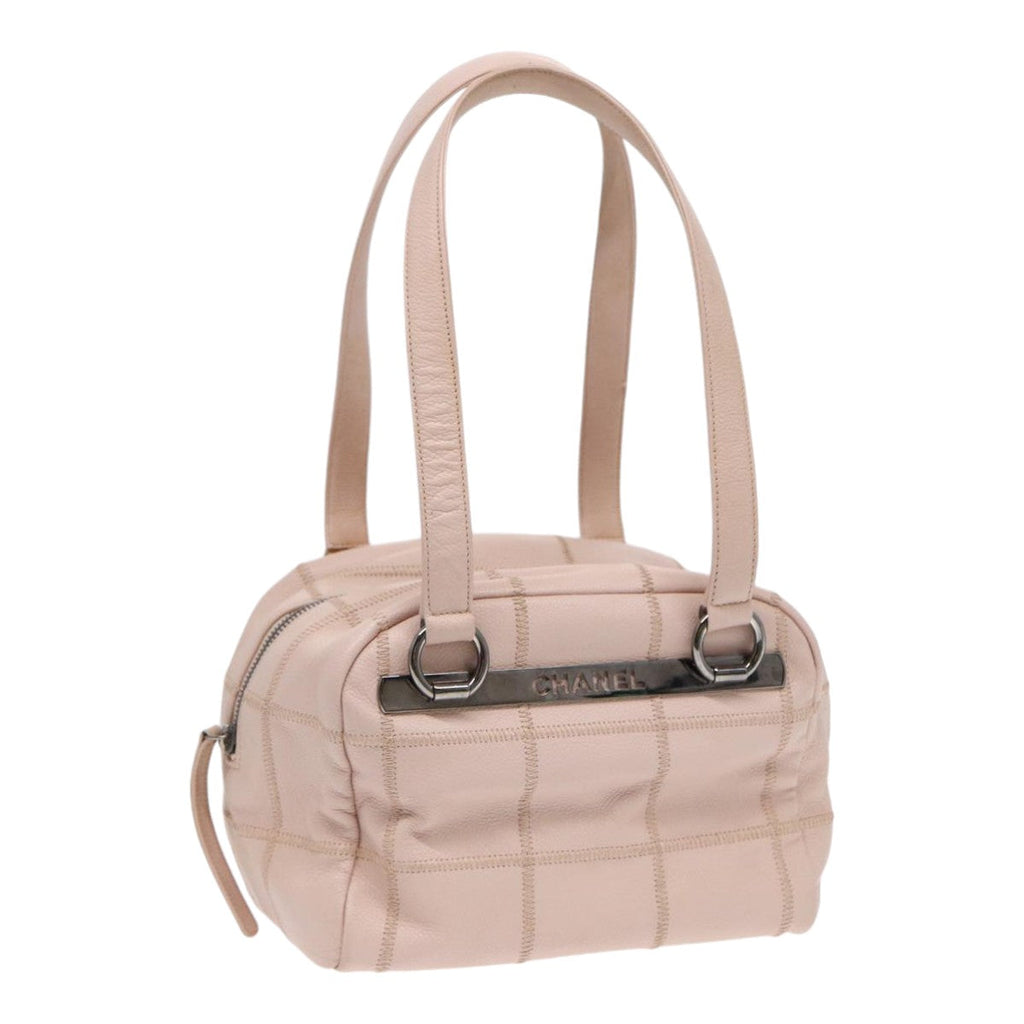 CHANEL Choco Bar Shoulder Bag Caviar Skin Pink Silver CC bs16980