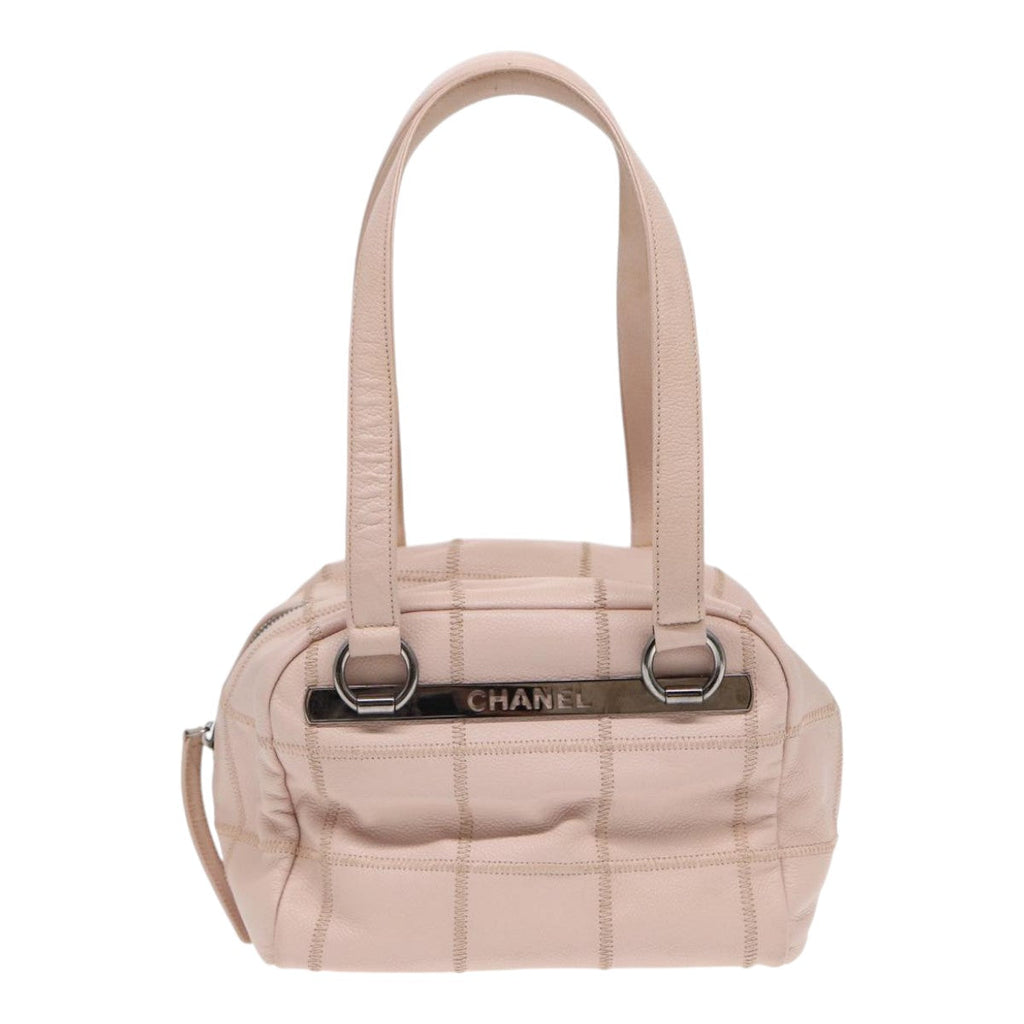 CHANEL Choco Bar Shoulder Bag Caviar Skin Pink Silver CC bs16980