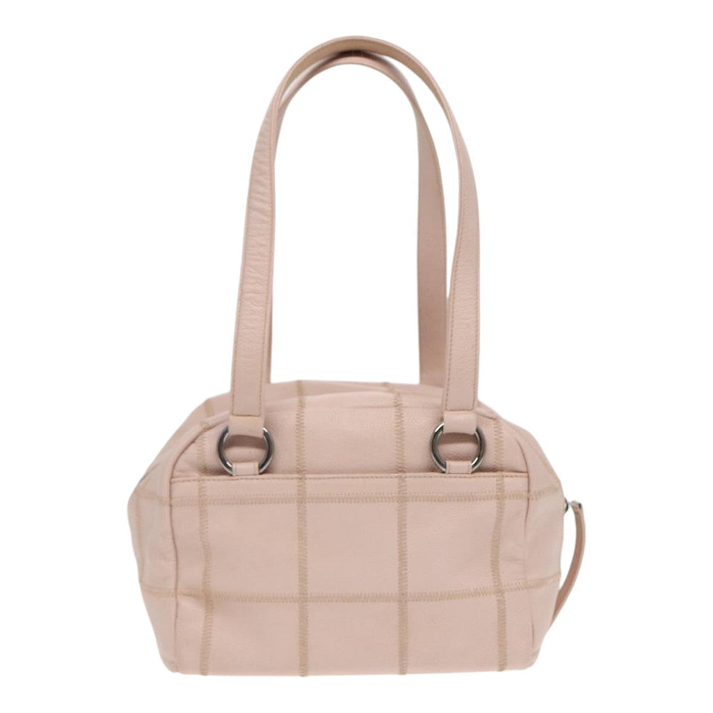 CHANEL Choco Bar Shoulder Bag Caviar Skin Pink Silver CC bs16980