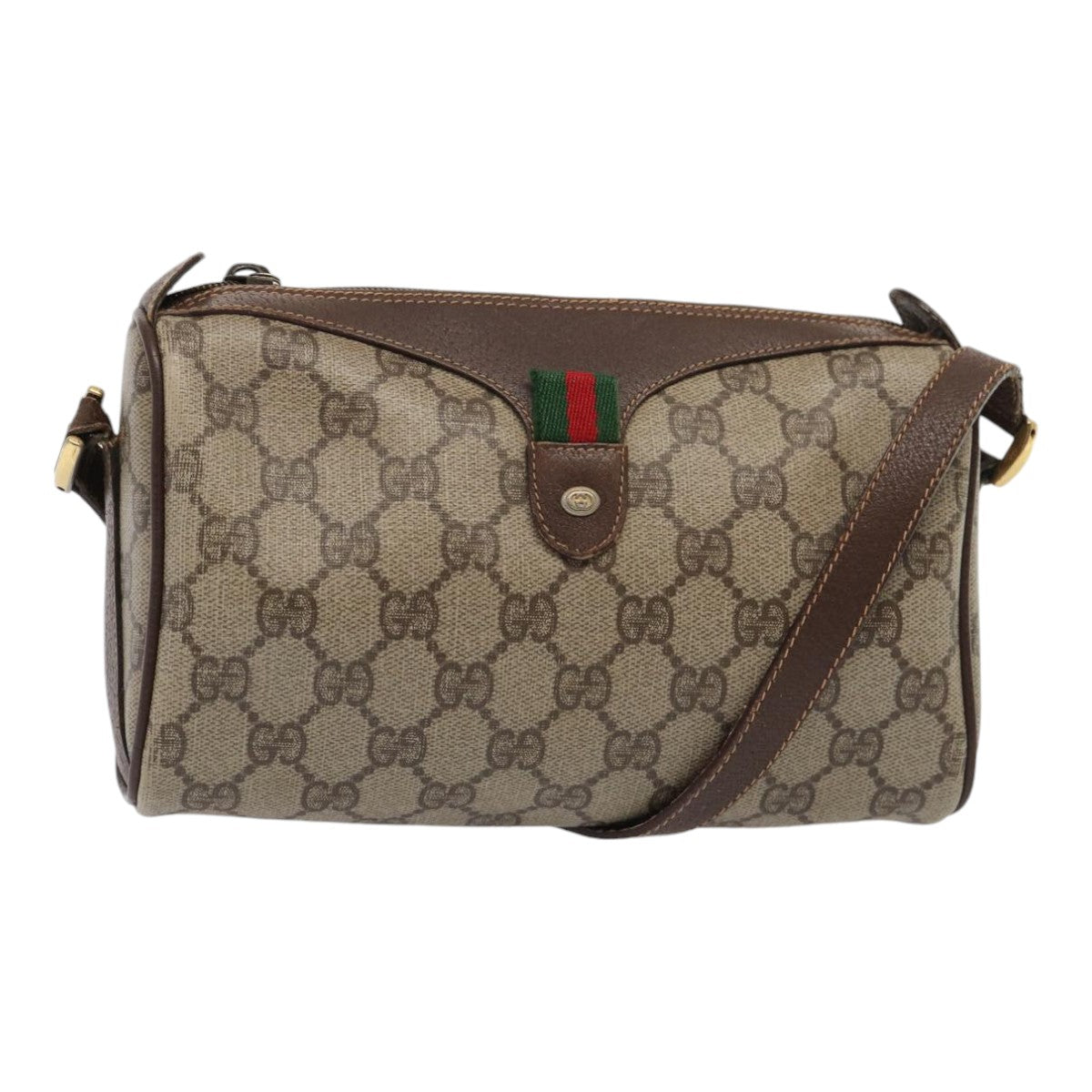 GUCCI GG Supreme Web Sherry Line Shoulder Bag PVC Beige Gold bs16981