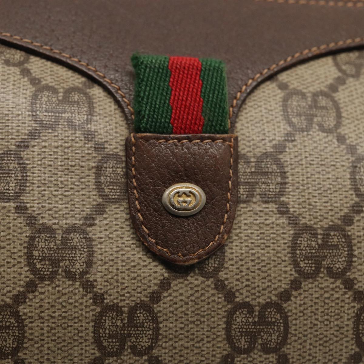 GUCCI GG Supreme Web Sherry Line Shoulder Bag PVC Beige Gold bs16981