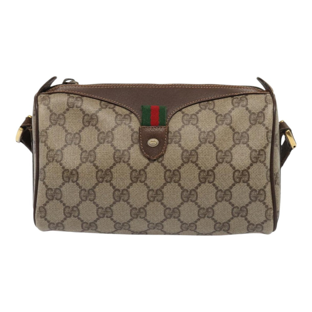 GUCCI GG Supreme Web Sherry Line Shoulder Bag PVC Beige Gold bs16981