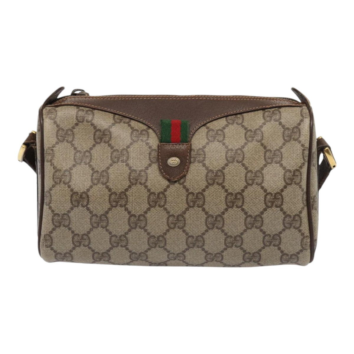 GUCCI GG Supreme Web Sherry Line Shoulder Bag PVC Beige Gold bs16981