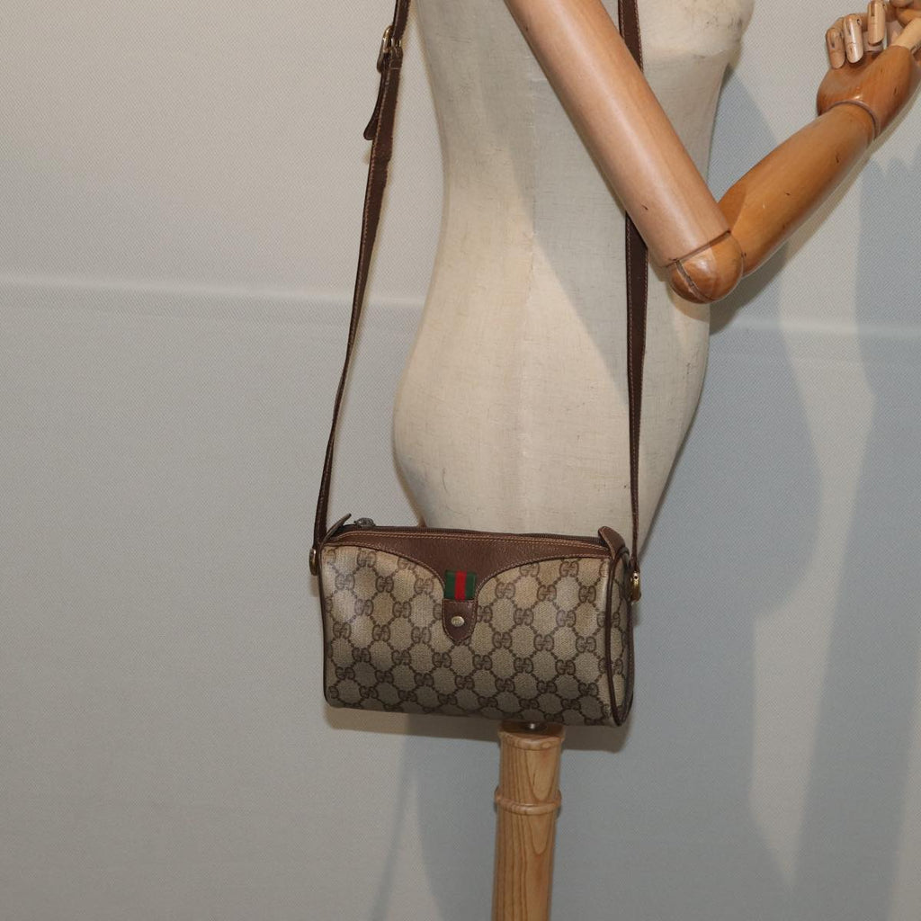 GUCCI GG Supreme Web Sherry Line Shoulder Bag PVC Beige Gold bs16981