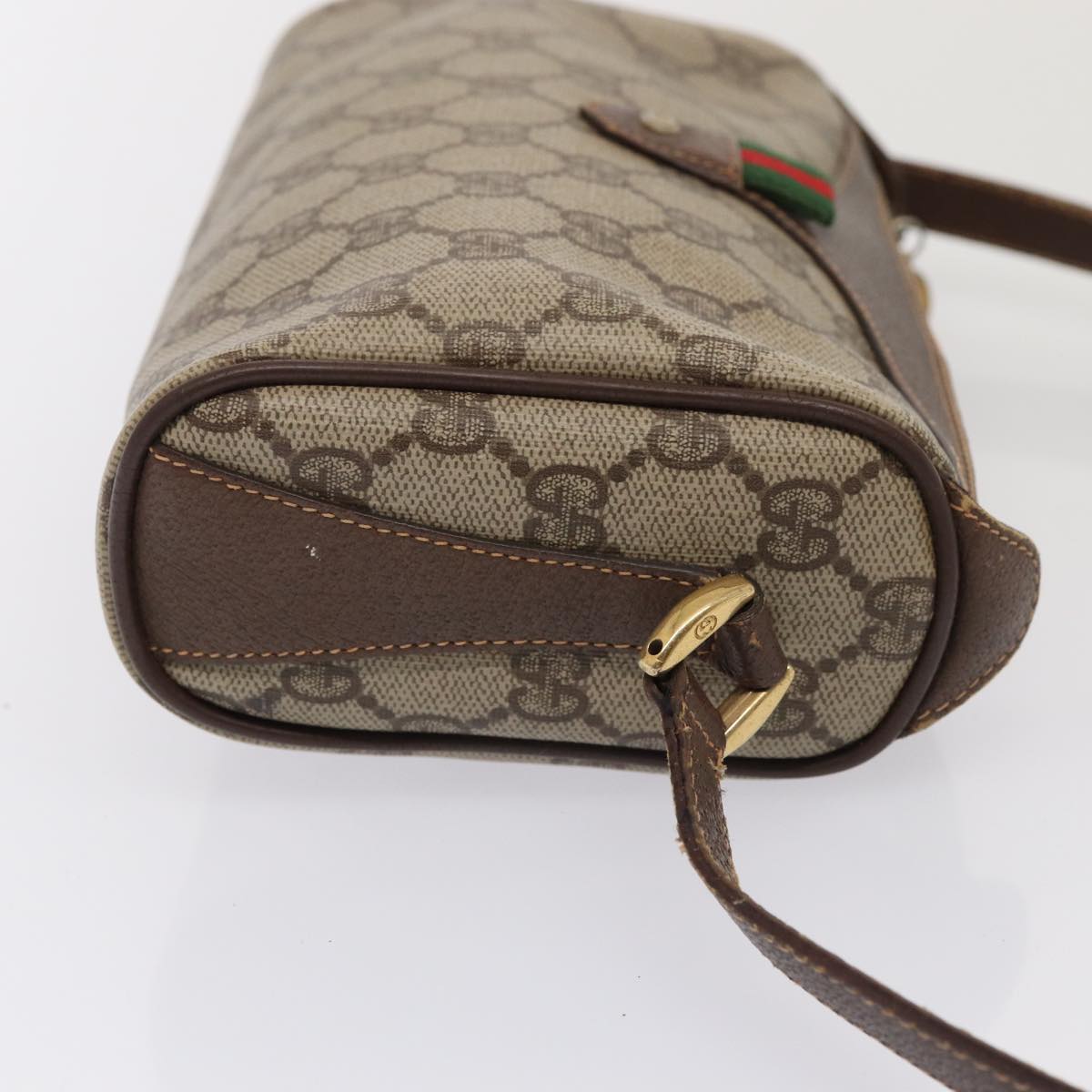 GUCCI GG Supreme Web Sherry Line Shoulder Bag PVC Beige Gold bs16981