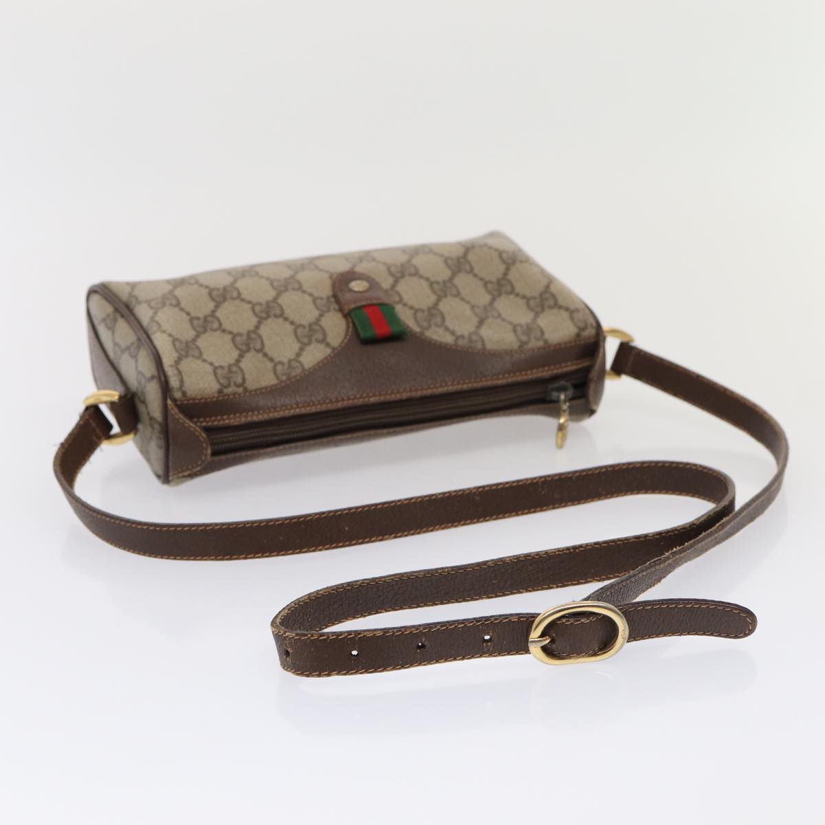 GUCCI GG Supreme Web Sherry Line Shoulder Bag PVC Beige Gold bs16981