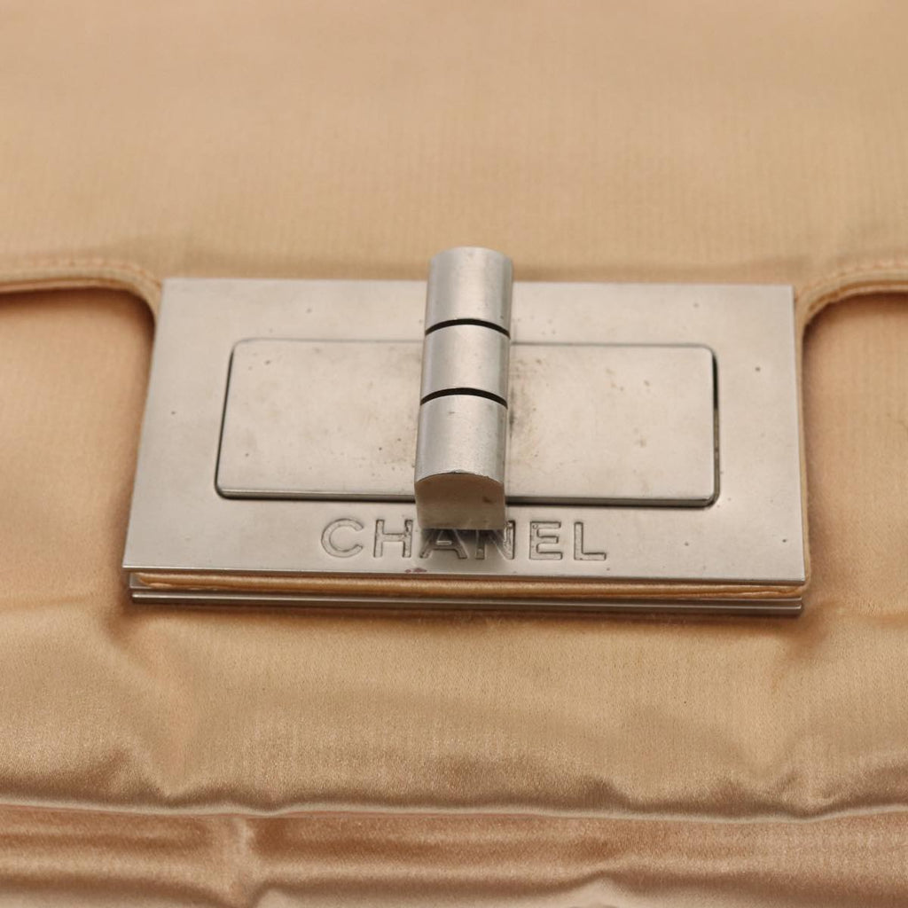 CHANEL Chain Shoulder Bag Satin Beige Silver CC bs16982