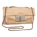 CHANEL Chain Shoulder Bag Satin Beige Silver CC bs16982
