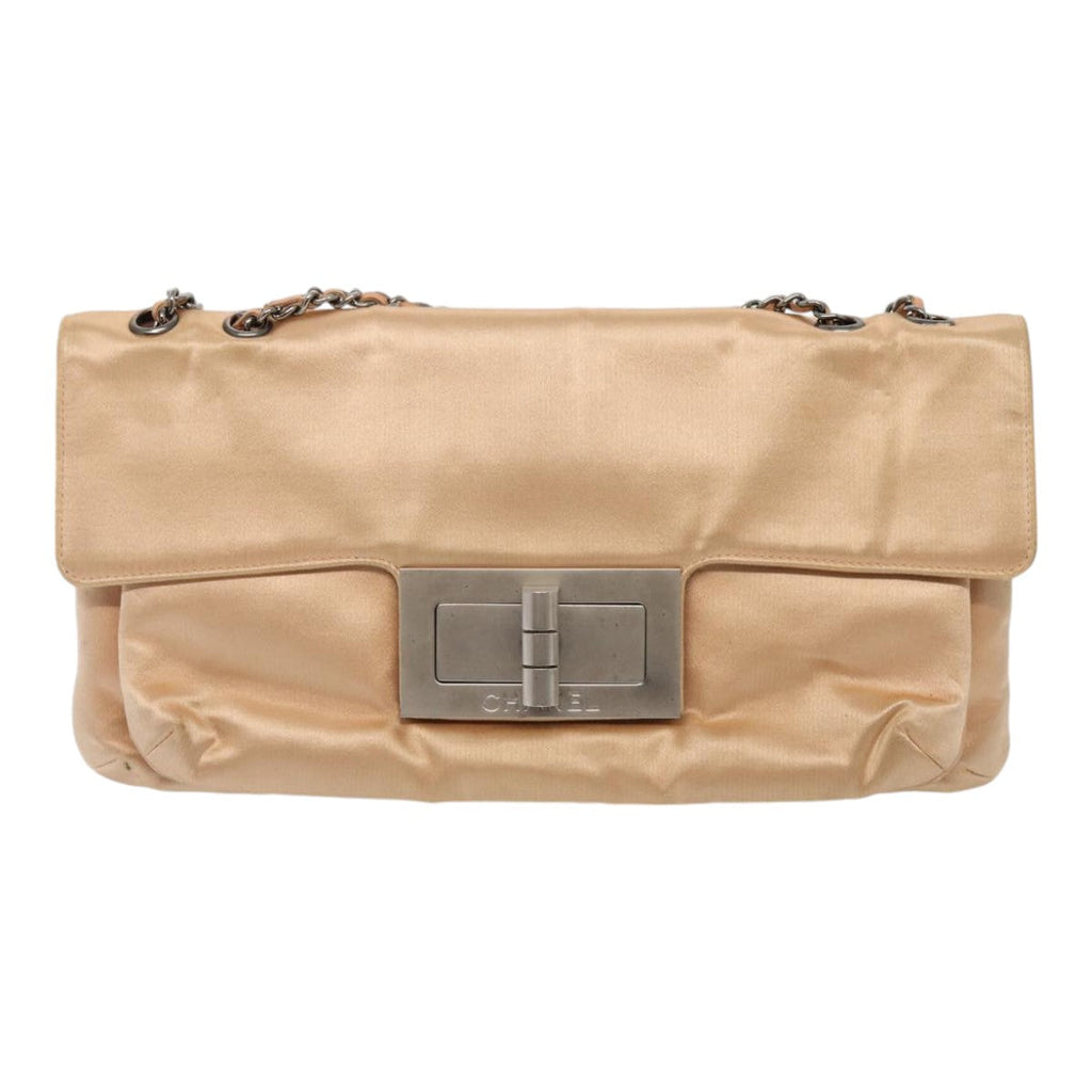 CHANEL Chain Shoulder Bag Satin Beige Silver CC bs16982