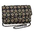 CHANEL Clover Turn Lock Chain Shoulder Bag Canvas Black Silver CC bs16983
