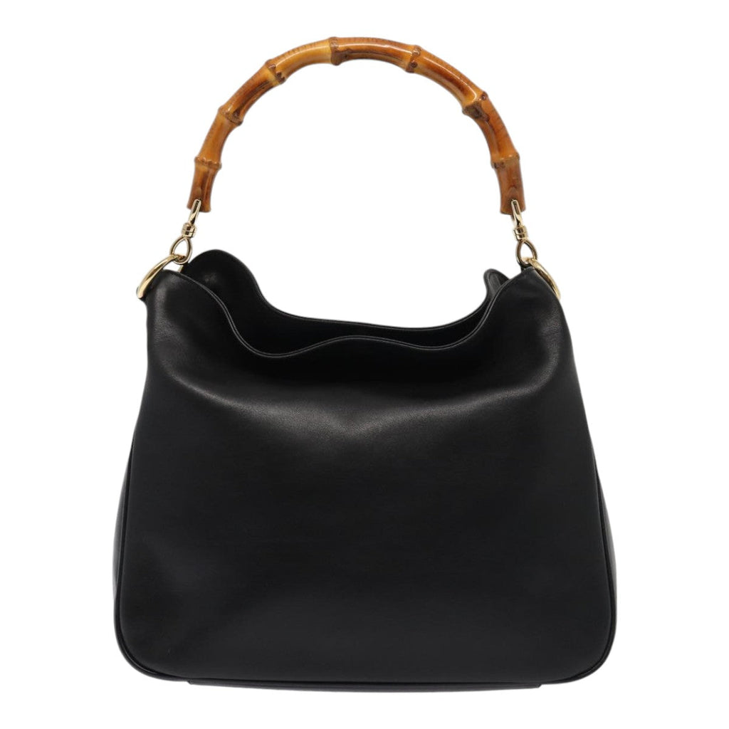 GUCCI Bamboo Hand Bag Leather Black Gold 001 3444 1638 bs17040