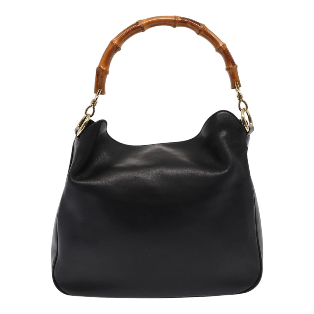 GUCCI Bamboo Hand Bag Leather Black Gold 001 3444 1638 bs17040