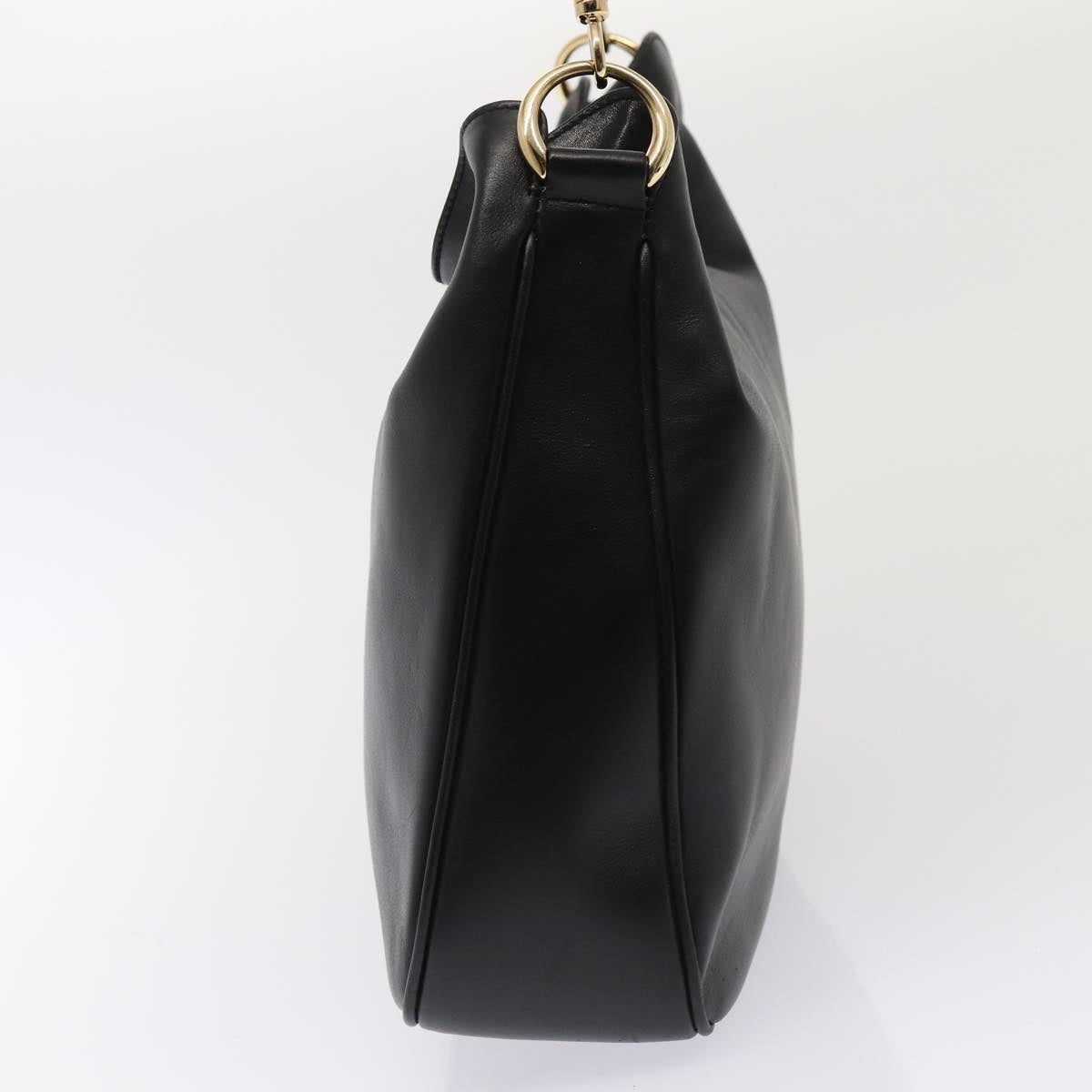 GUCCI Bamboo Hand Bag Leather Black Gold 001 3444 1638 bs17040
