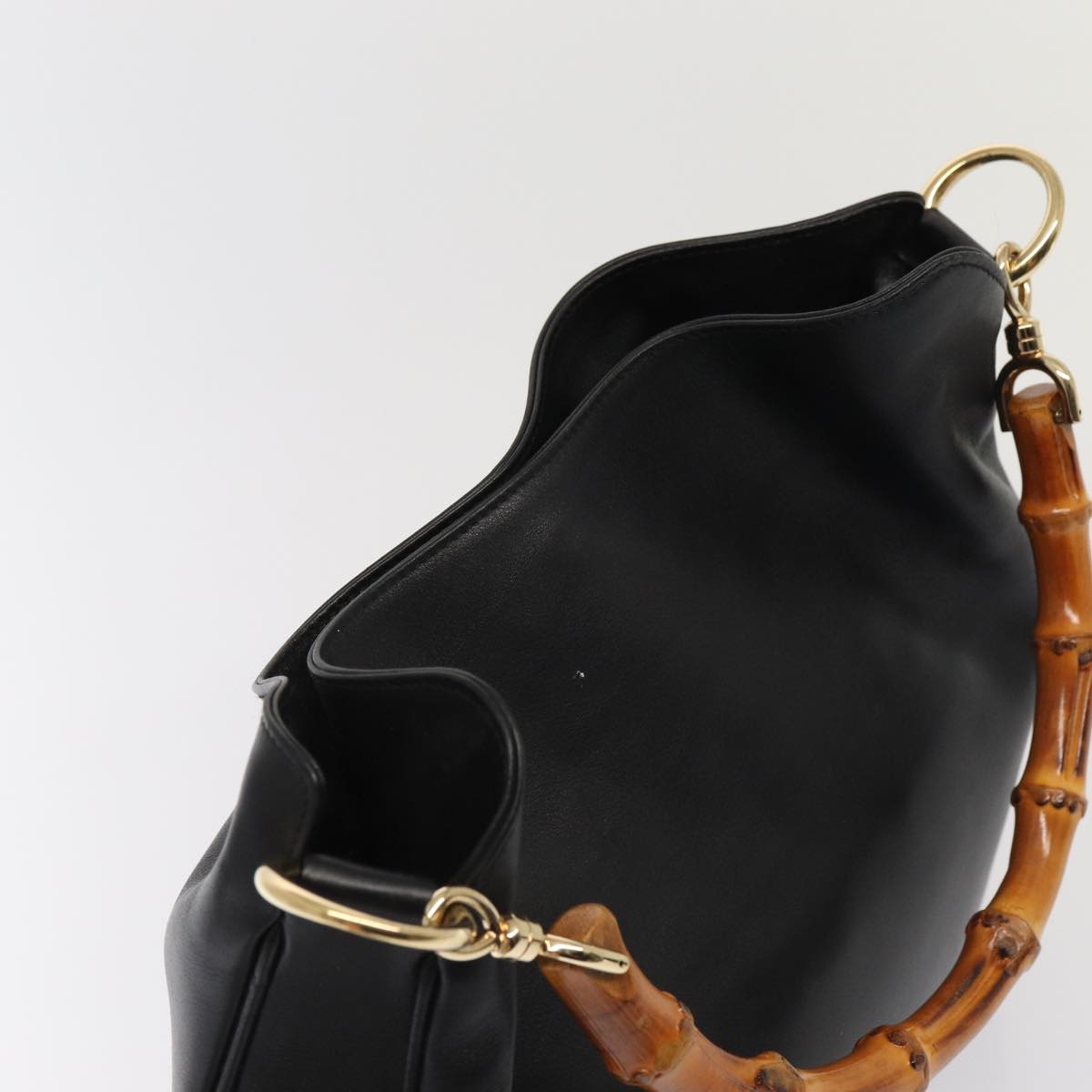 GUCCI Bamboo Hand Bag Leather Black Gold 001 3444 1638 bs17040
