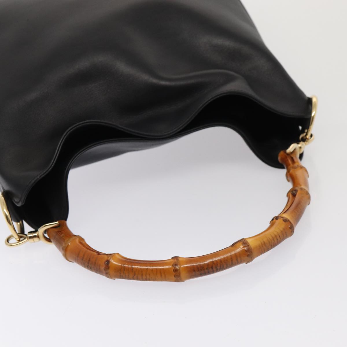 GUCCI Bamboo Hand Bag Leather Black Gold 001 3444 1638 bs17040