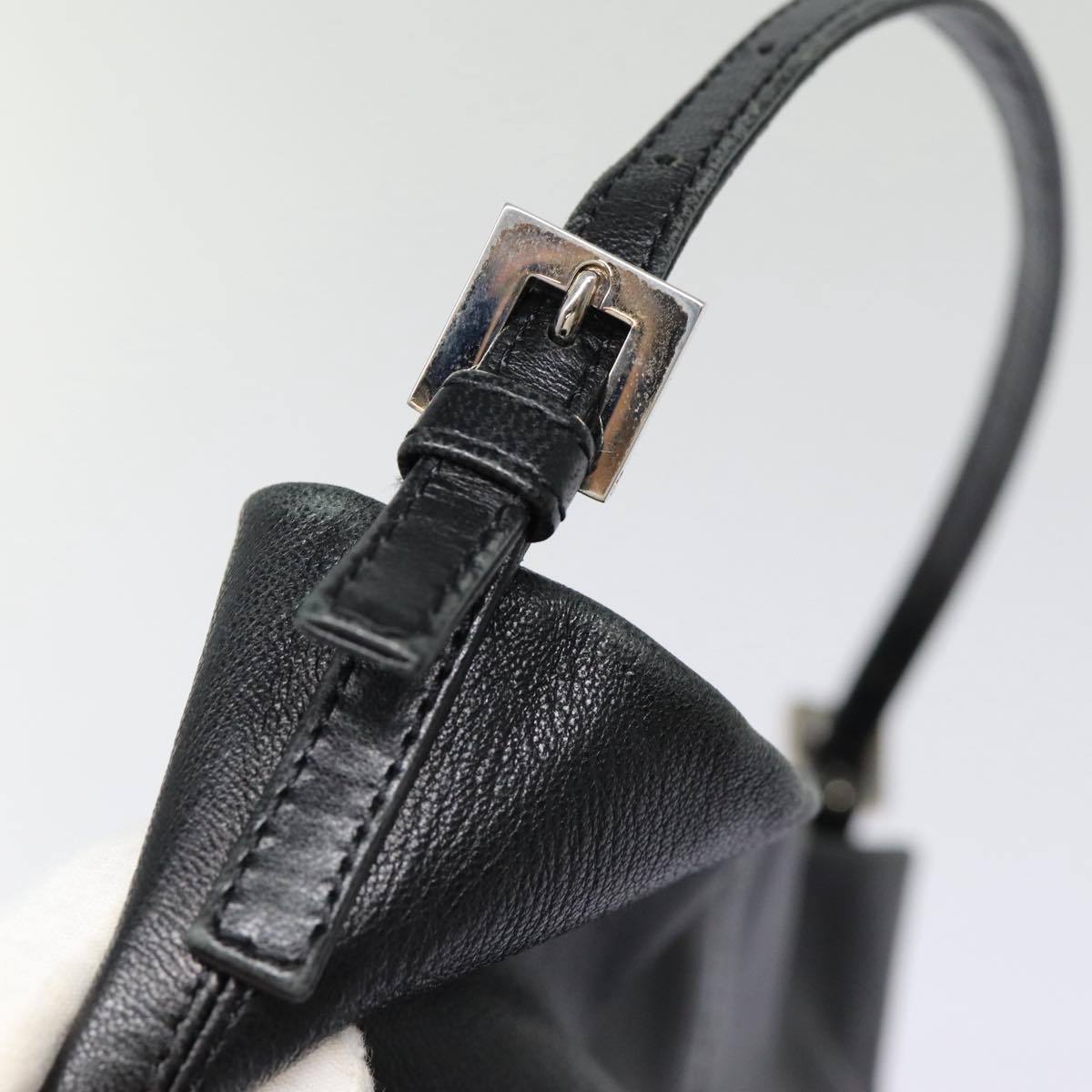FENDI Hand Bag Leather Black Silver bs17042