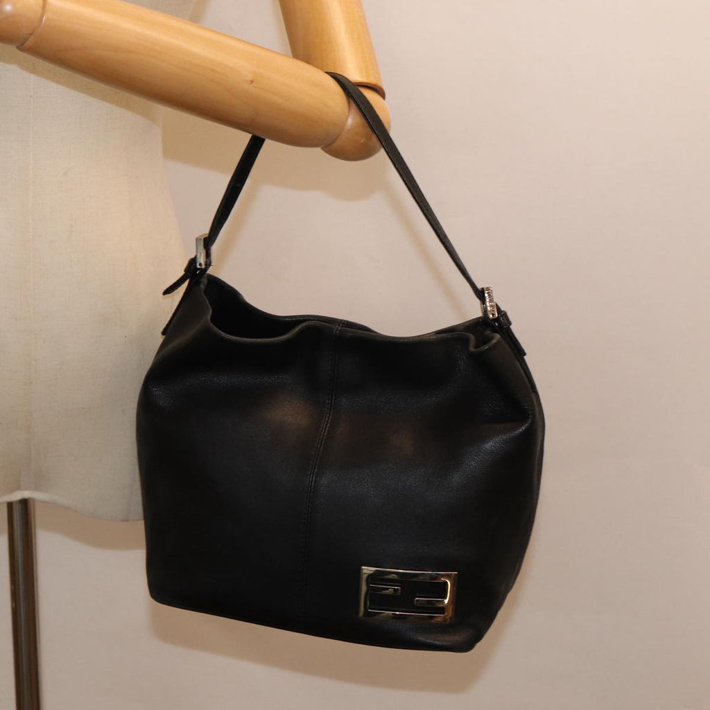 FENDI Hand Bag Leather Black Silver bs17042