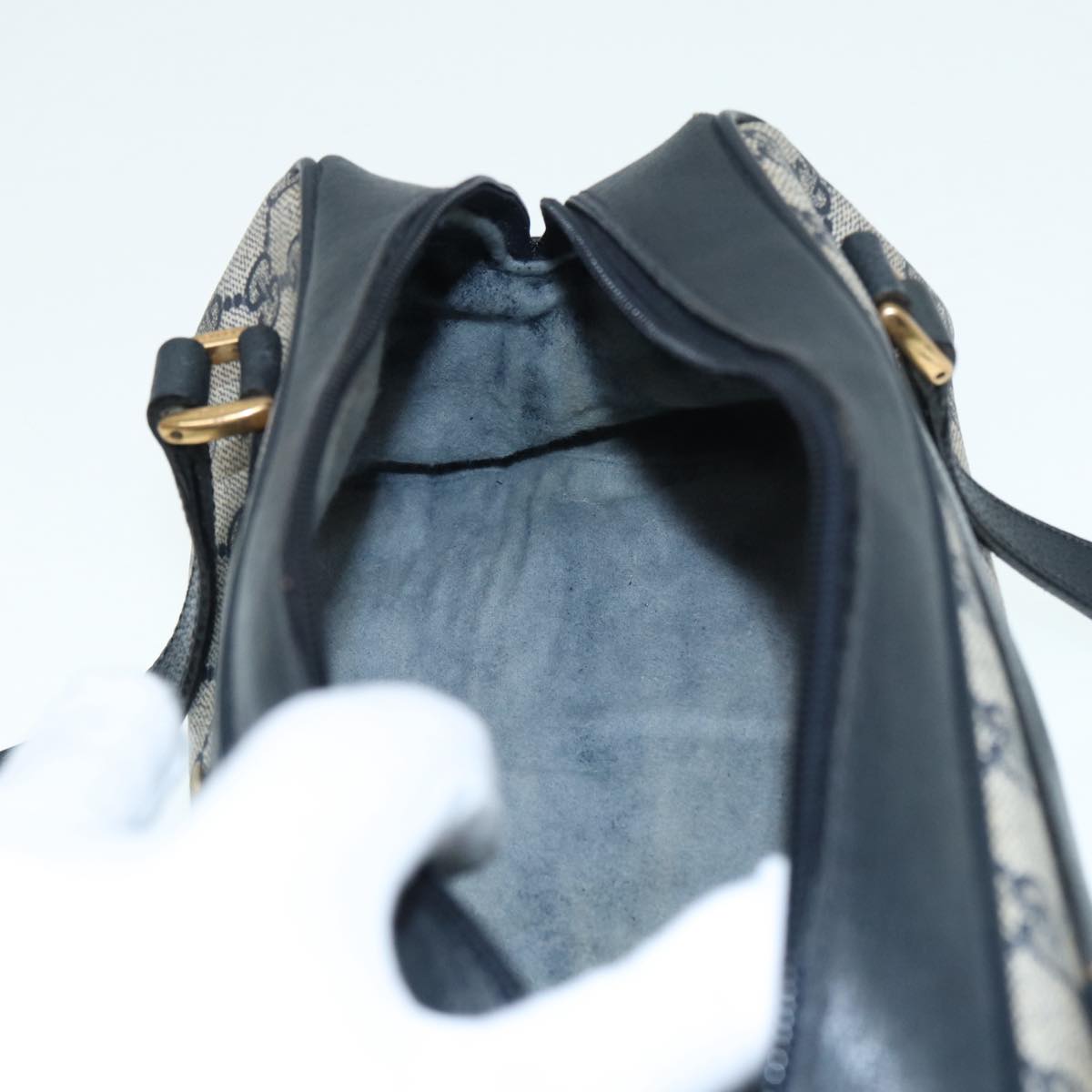 GUCCI GG Supreme Hand Bag PVC Leather Navy Gold bs17043