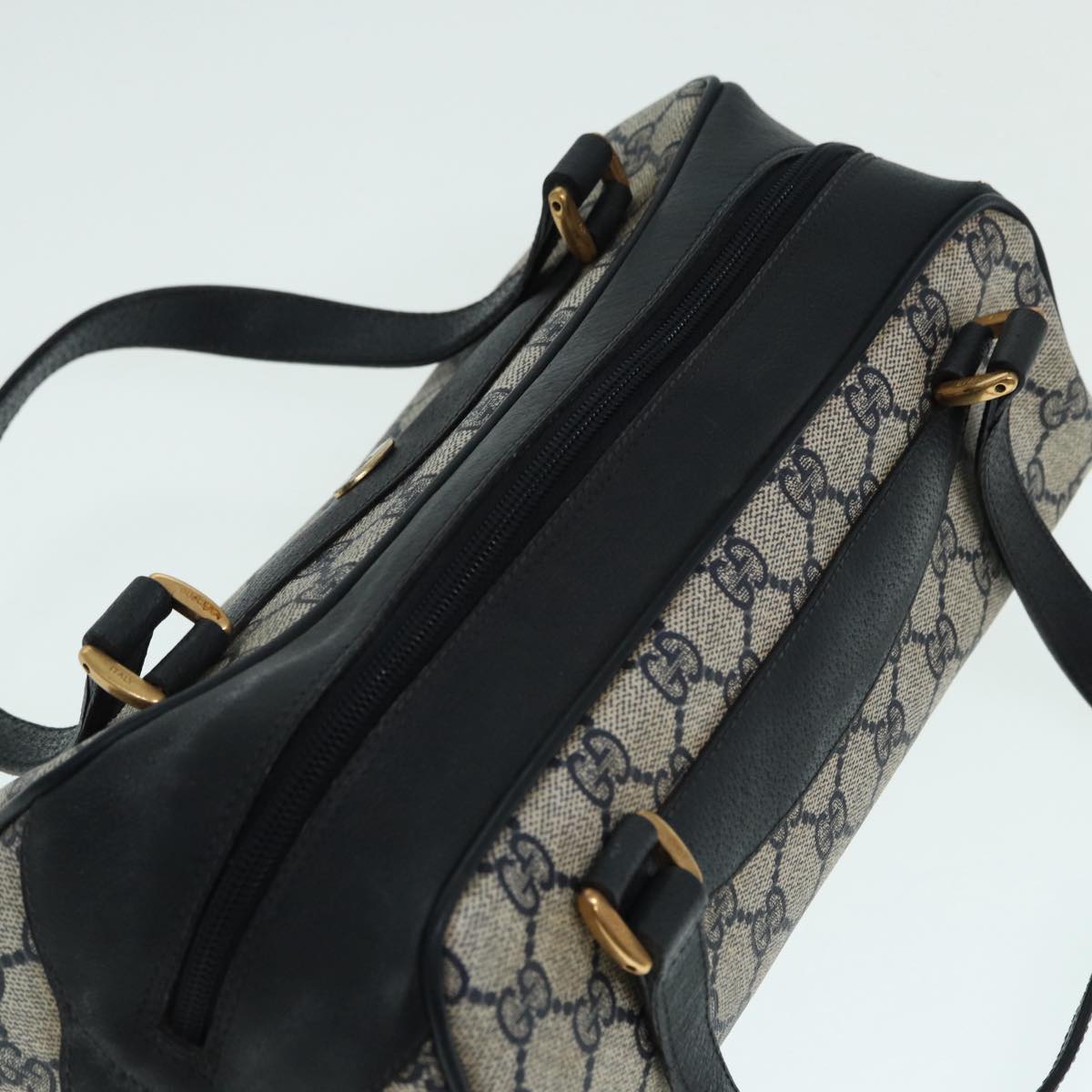 GUCCI GG Supreme Hand Bag PVC Leather Navy Gold bs17043