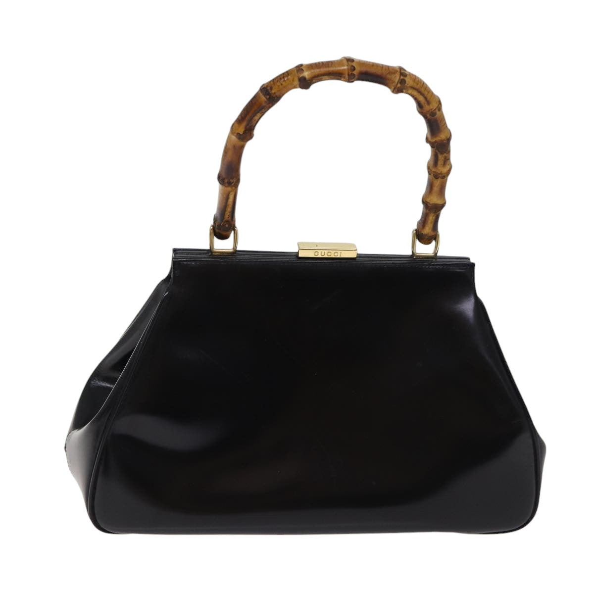 GUCCI Bamboo Hand Bag Patent Leather Black Gold 000 781 0296 bs17044