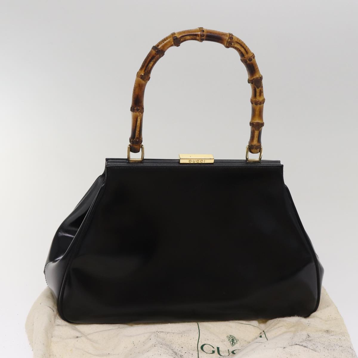 GUCCI Bamboo Hand Bag Patent Leather Black Gold 000 781 0296 bs17044