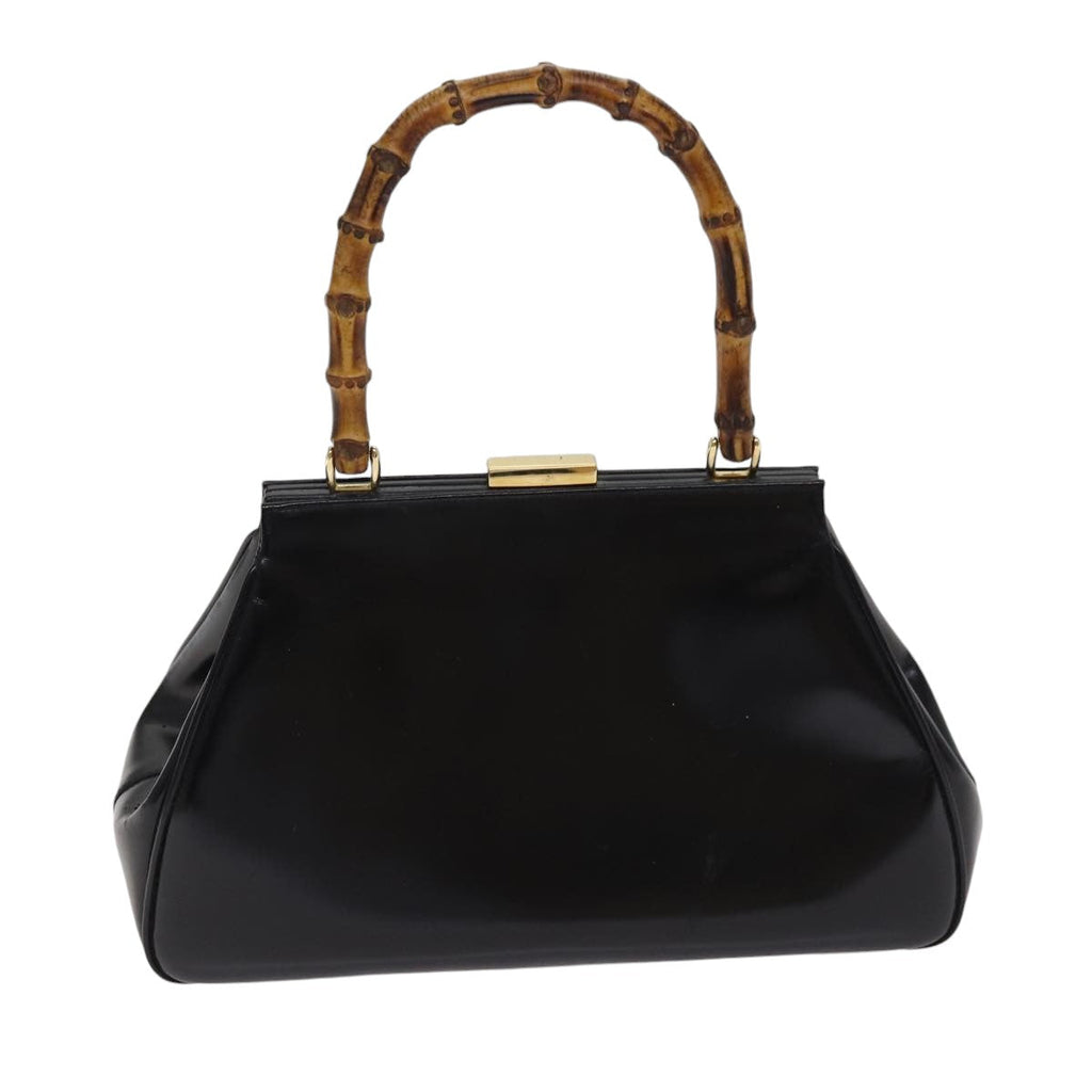 GUCCI Bamboo Hand Bag Patent Leather Black Gold 000 781 0296 bs17044