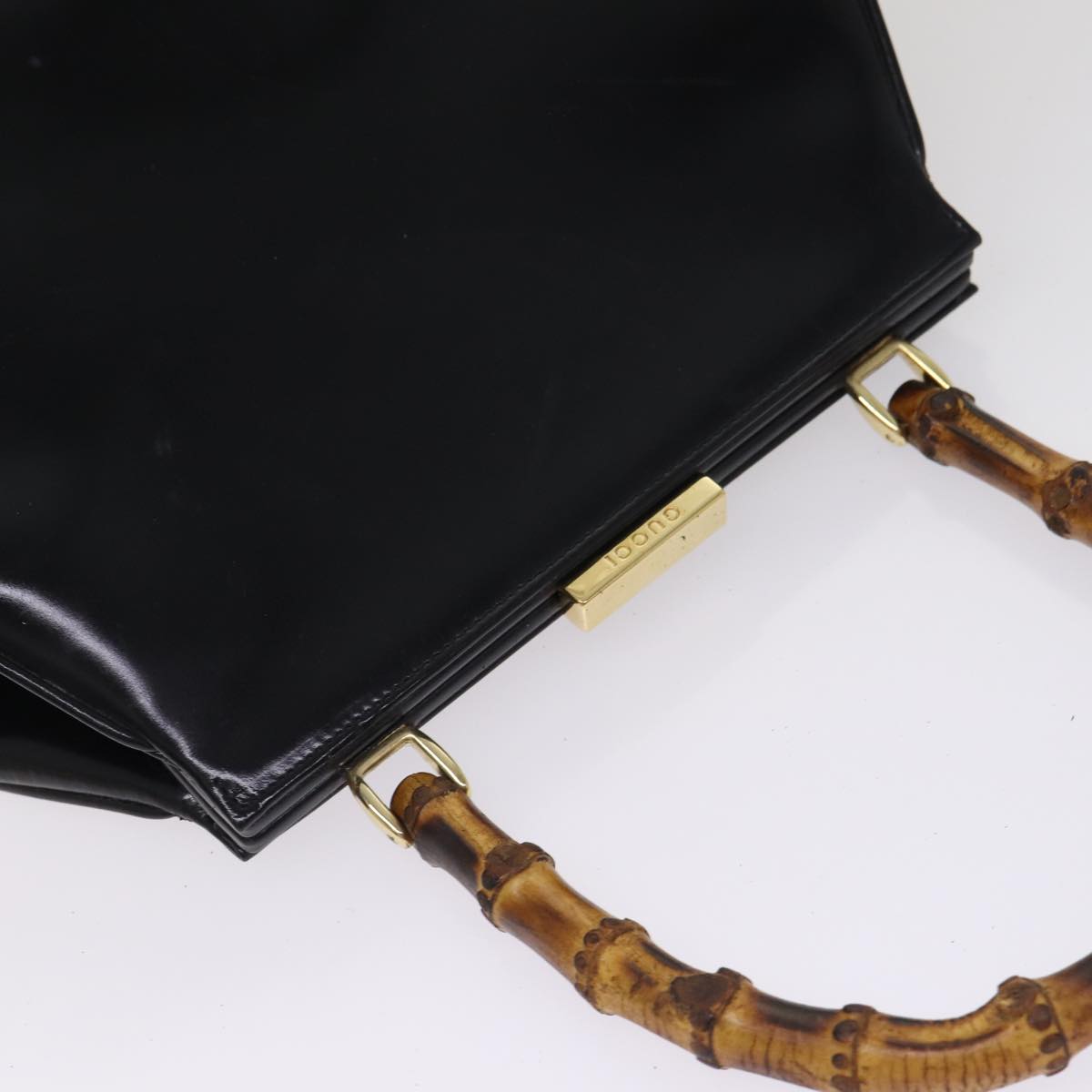 GUCCI Bamboo Hand Bag Patent Leather Black Gold 000 781 0296 bs17044