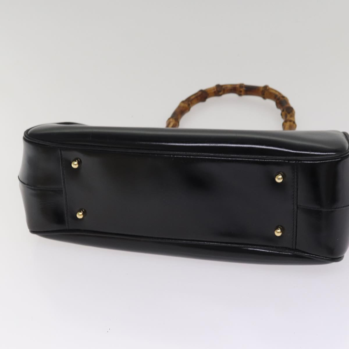 GUCCI Bamboo Hand Bag Patent Leather Black Gold 000 781 0296 bs17044