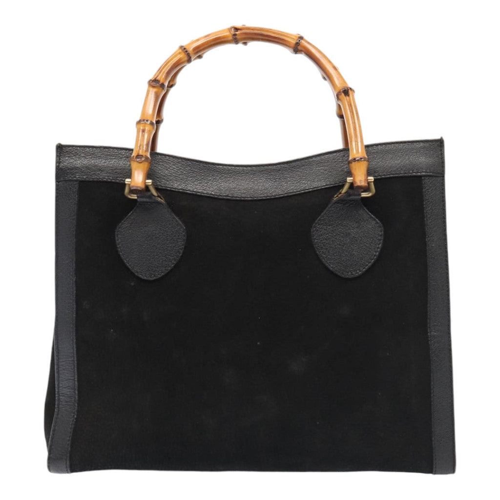 GUCCI Bamboo Hand Bag Suede Black Gold 002 123 0260 bs17116