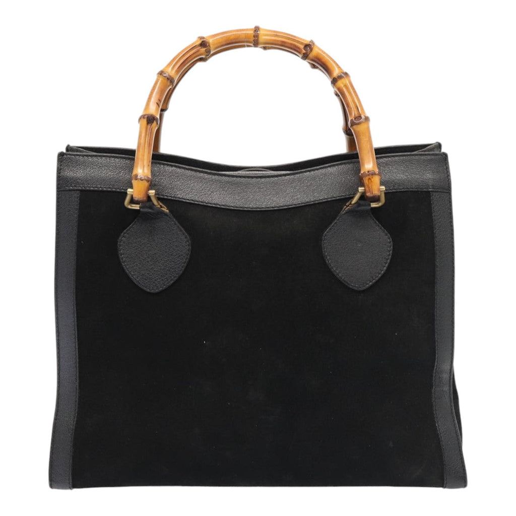 GUCCI Bamboo Hand Bag Suede Black Gold 002 123 0260 bs17116