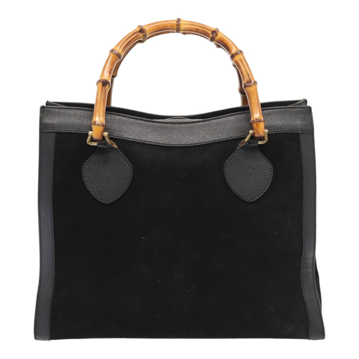 GUCCI Bamboo Hand Bag Suede Black Gold 002 123 0260 bs17116
