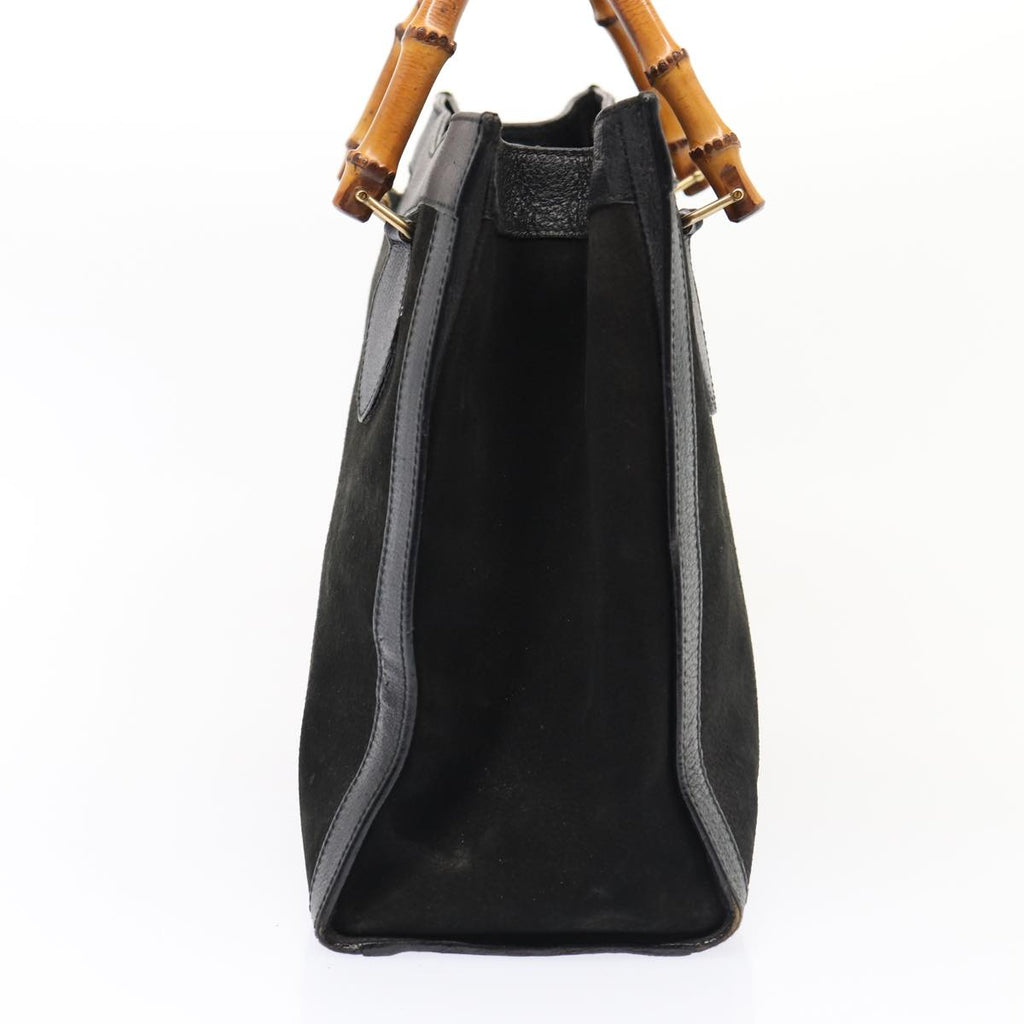 GUCCI Bamboo Hand Bag Suede Black Gold 002 123 0260 bs17116