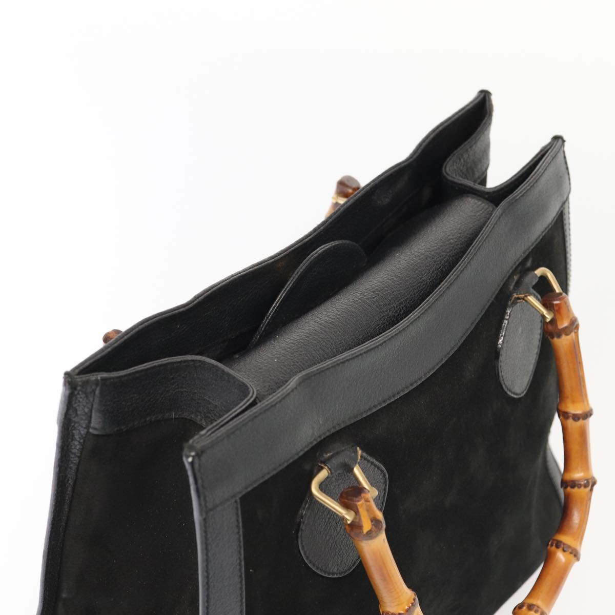 GUCCI Bamboo Hand Bag Suede Black Gold 002 123 0260 bs17116
