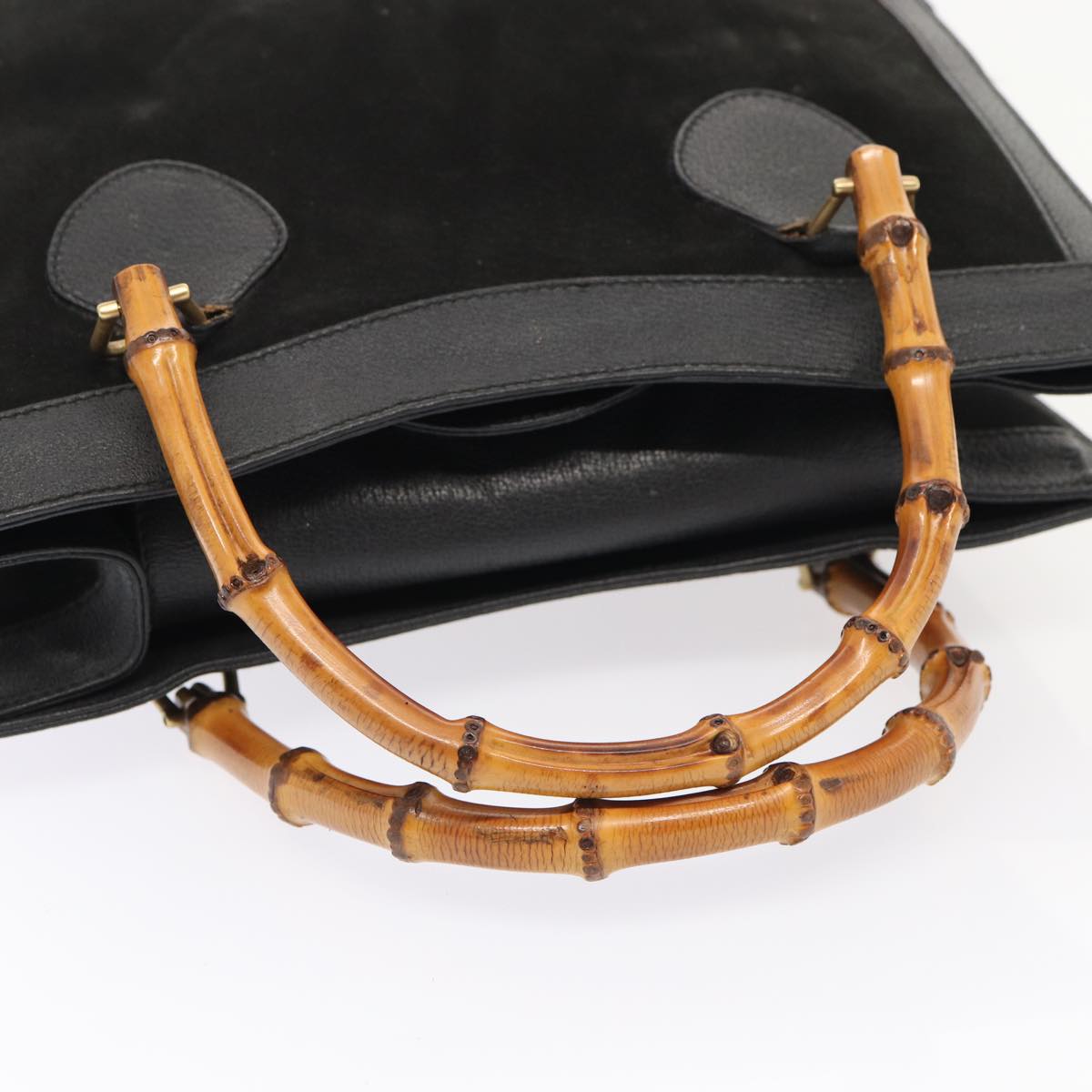 GUCCI Bamboo Hand Bag Suede Black Gold 002 123 0260 bs17116