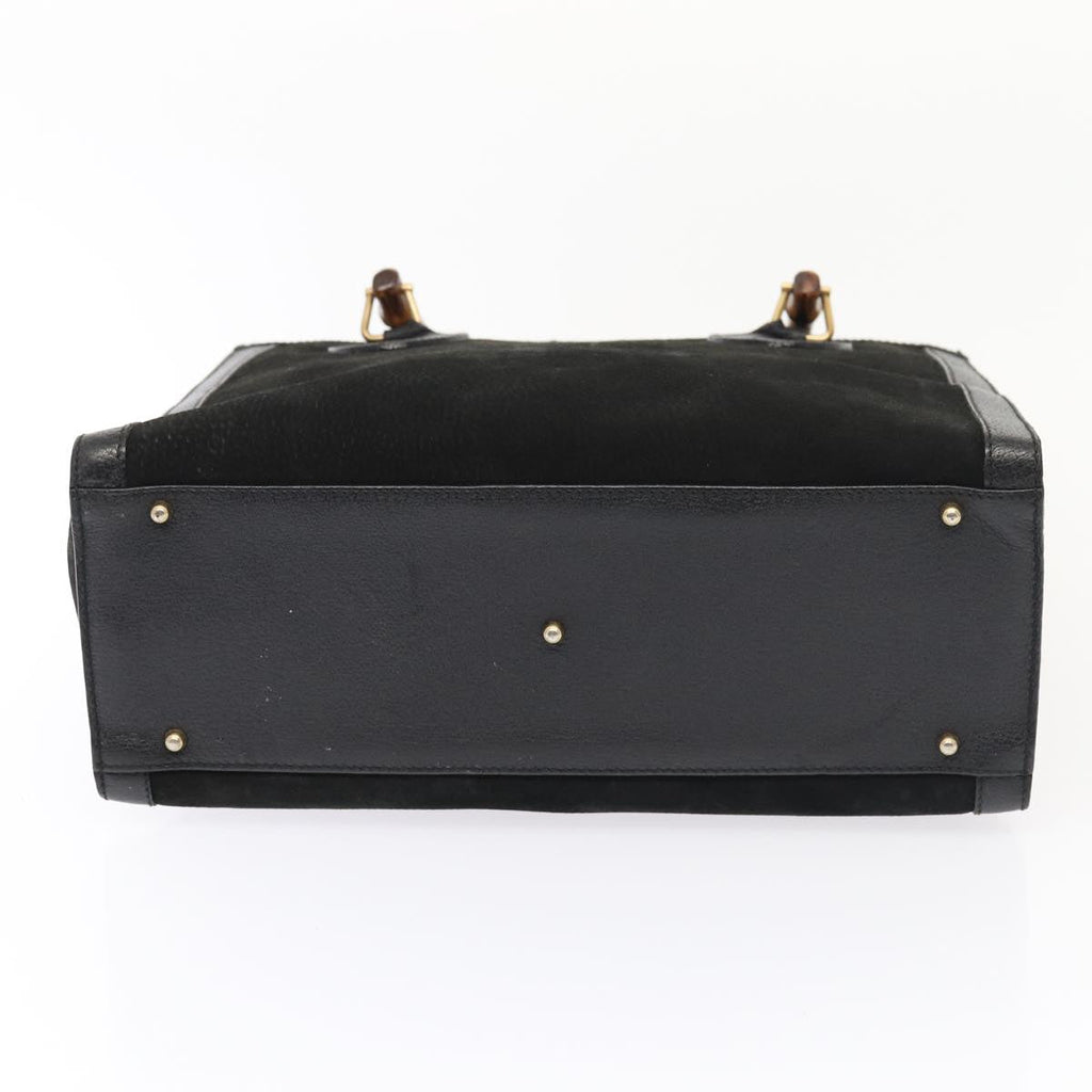 GUCCI Bamboo Hand Bag Suede Black Gold 002 123 0260 bs17116