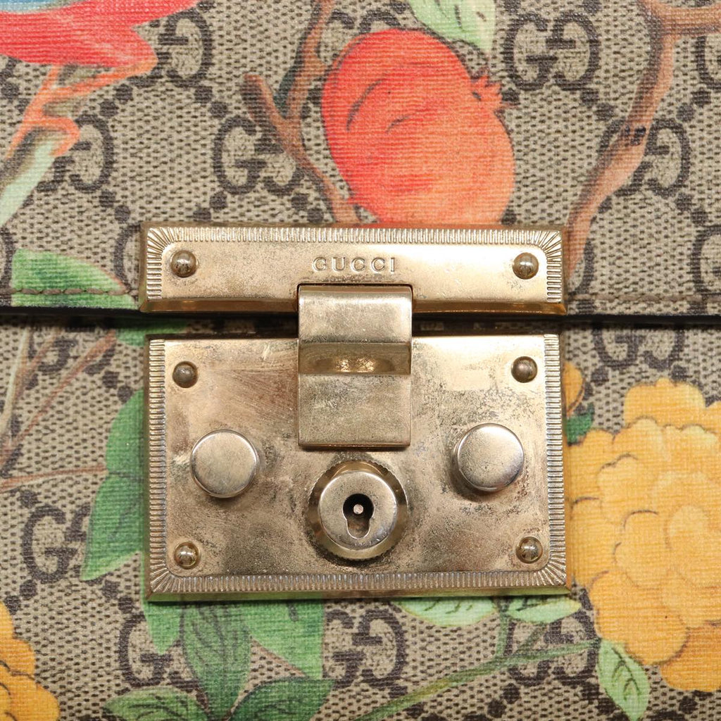 GUCCI GG Supreme Padlock Chain Shoulder Bag PVC Beige Gold 409487 bs17119