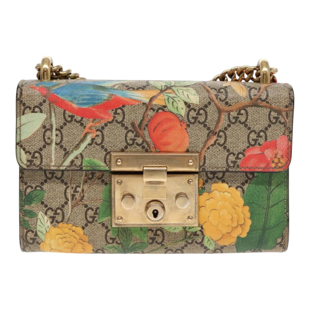 GUCCI GG Supreme Padlock Chain Shoulder Bag PVC Beige Gold 409487 bs17119