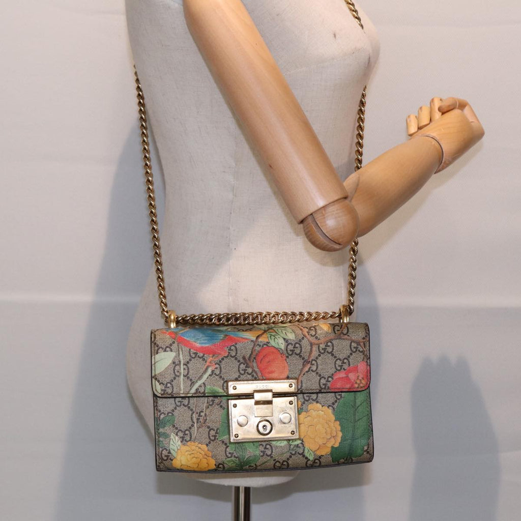 GUCCI GG Supreme Padlock Chain Shoulder Bag PVC Beige Gold 409487 bs17119