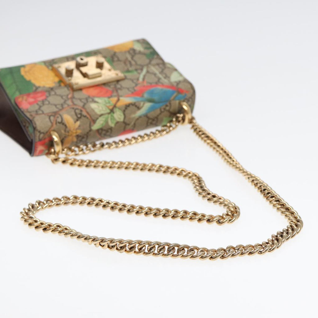 GUCCI GG Supreme Padlock Chain Shoulder Bag PVC Beige Gold 409487 bs17119